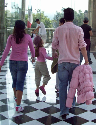 family in pink